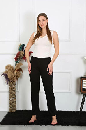 Moda Kadın Pamuk Penye Tek Alt Pijama Siyah