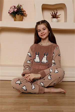 Moda Kız Çocuk WelSoft Polar Vizon Pijama Takımı