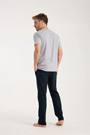 Moda Erkek Gri Düğmeli Yaka Kısa Kol Pijama Takımı