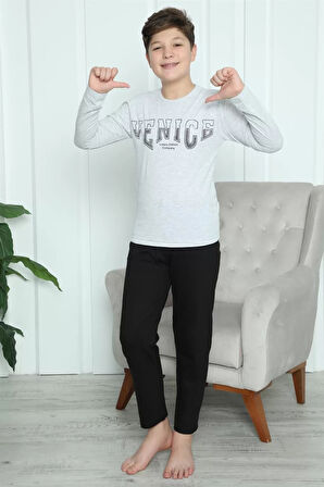 Moda Erkek Çocuk Penye Pijama Takım Gri
