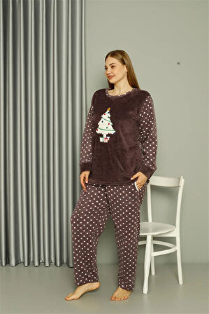 Moda Polar Kadın Büyük Beden Mürdüm Pijama Takımı
