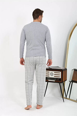 Moda Erkek Uzun Kol Penye Gri Pijama Takımı