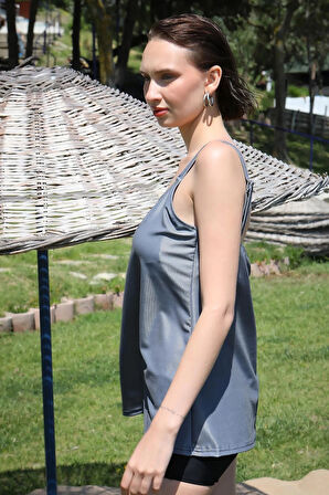 Moda Kadın Şortlu Tankini Elbise Mayo Gri