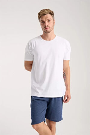 Moda Erkek Cepli Pamuk Penye Şort Lacivert