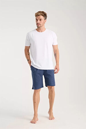 Moda Erkek Cepli Pamuk Penye Şort Lacivert