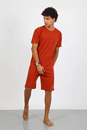 Moda Erkek Pamuk Lakost Alt Üst Kaprili Pijama Takım Kremit