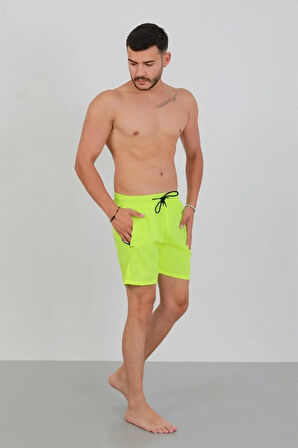 Moda Erkek Fermuarlı Cepli Deniz Şortu Neon Yeşil