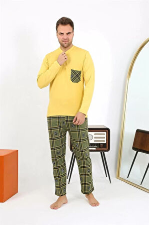 Moda Erkek Uzun Kol Penye Sarı Pijama Takımı