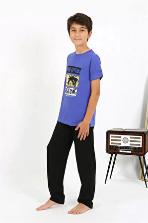 Moda Erkek Çocuk Kısa Kol Penye Pijama Takım Saks
