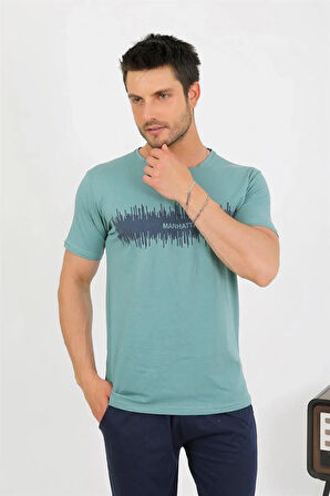 Moda Erkek Pamuk Kısa Kol Pijama Takım SuYeşili