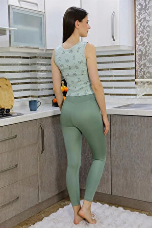 Moda Kadın Crop Büstiyer Tayt Alt Üst Takım SuYeşili