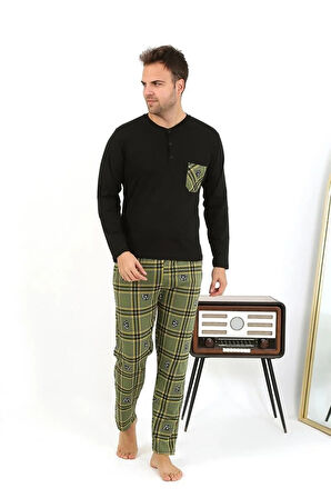 Moda Erkek Uzun Kol Penye Siyah Pijama Takımı