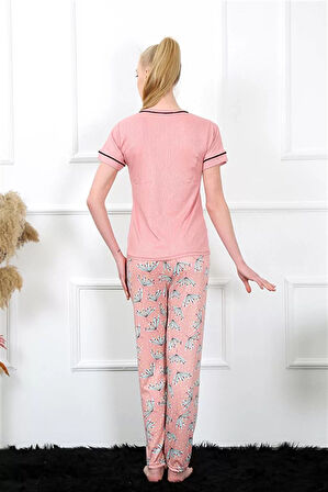 Moda Kadın Gül Kurusu Kısa Kol Pijama Takım