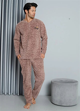 Moda Polar Erkek Pijama Takımı Sütlü Kahve