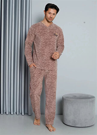 Moda Polar Erkek Pijama Takımı Sütlü Kahve