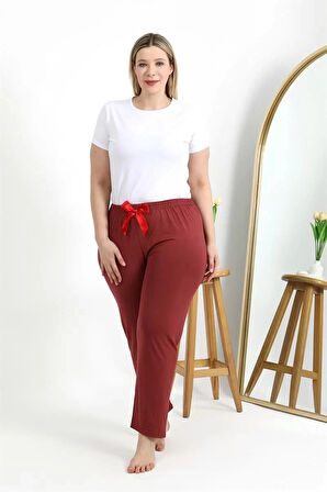 Moda Kadın Pamuklu Büyük Beden Alt Pijama Yavruağzı