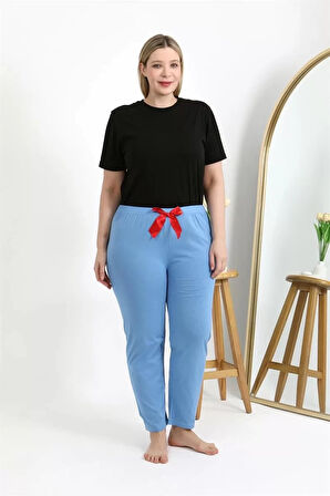 Moda Kadın Pamuklu Büyük Beden Alt Pijama Mavi
