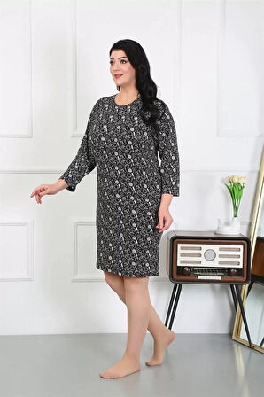 Moda Kadın Büyük Beden Penye Gecelik Ev Elbisesi Siyah