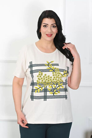 Moda Kadın Büyük Beden Krem Pijama Takımı