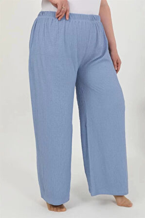 Moda Kadın Büyük Beden Bürümcük Pantolon  Mavi