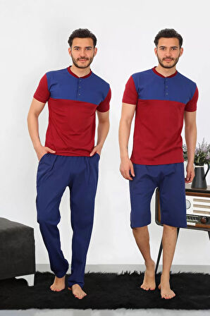 Moda Erkek Penye 3'lü Parlamentmavi Parçalı Pijama Takımı