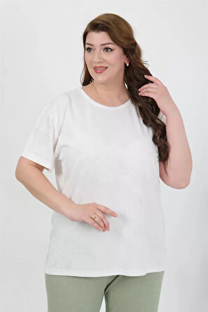 Moda Kadın Büyük Beden Kısa Kol Penye Pijama Takımı Beyaz