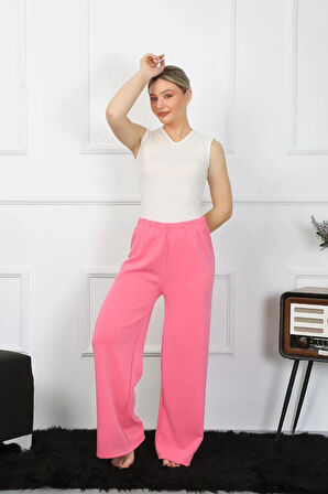 Moda Kadın Bol Paça Penye Pembe Alt Üst Takım