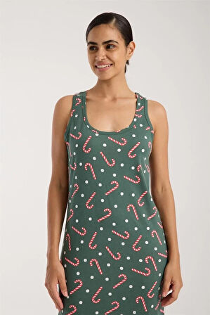 Moda Kadın Kalın Askılı Yırtmaçlı Uzun Yeşil Gecelik