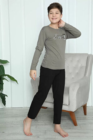 Moda Erkek Çocuk Penye Pijama Takım Vizon
