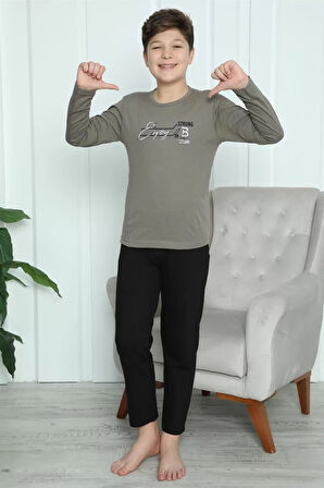 Moda Erkek Çocuk Penye Pijama Takım Vizon
