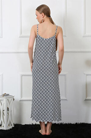 Moda Kadın İp Askılı Uzun Gecelik Lacivert