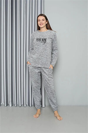 Moda Polar Kadın Pijama Takımı Gri