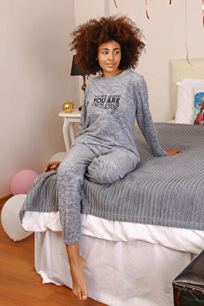 Moda Polar Kadın Pijama Takımı Gri