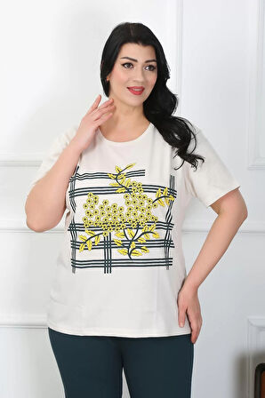 Moda Kadın Büyük Beden Krem Pijama Takımı