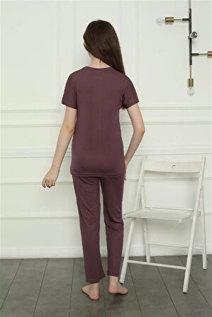 Moda Kız Çocuk Penye Pijama Takım Mürdüm