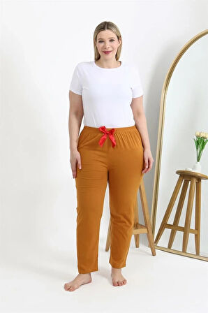Moda Kadın Pamuklu Büyük Beden Alt Pijama Hardal