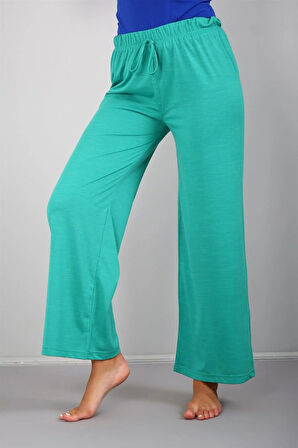 Moda Bayan Penye Bol Paça Pantolon Yeşil