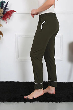 Moda Kadın Pamuk Penye Cepli Tek Alt Pijama Haki