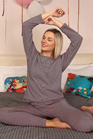 Moda Kadın Uzun Kol Penye Pijama Takım Pembe