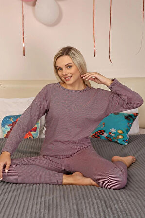 Moda Kadın Uzun Kol Penye Pijama Takım Pembe