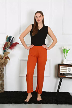 Moda Kadın Pamuk Penye Tek Alt Pijama Kremit