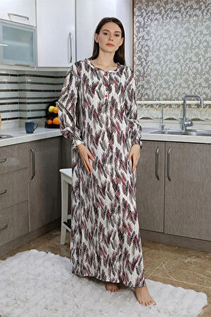 Moda Kadın Uzun Kol Penye Gecelik Ev Elbisesi Kırmızı