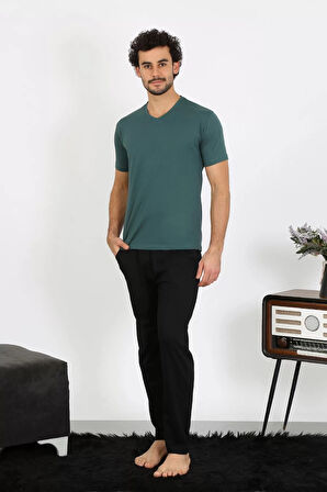 Moda Erkek Penye Petrol Rengi 3'lü Pijama Takımı