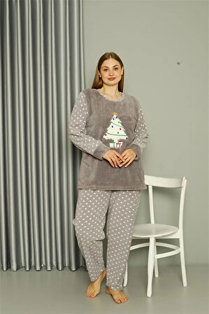 Moda Polar Kadın Büyük Beden Gri Pijama Takımı