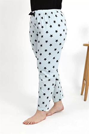Moda Kadın Pamuklu Büyük Beden Alt Pijama Buz Mavisi