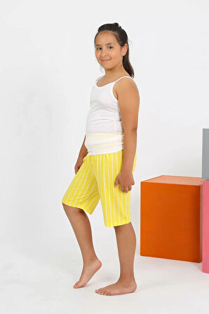 Moda Kız Çocuk İp Askılı Şortlu Penye Beyaz Pijama Takım