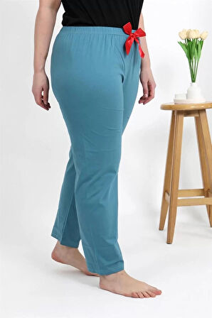 Moda Kadın Pamuklu Büyük Beden Alt Pijama Petrol