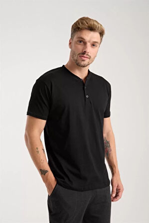 Moda Erkek Füme Düğmeli Yaka Kısa Kol Pijama Takımı