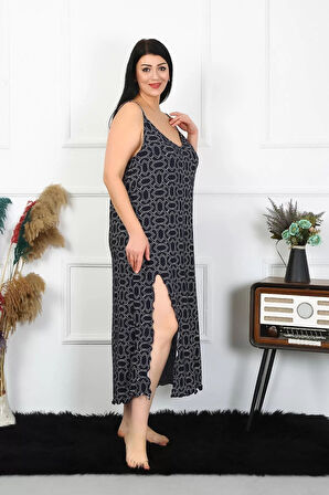 Moda Kadın Büyük Beden İp Askılı Pamuklu Uzun Gecelik