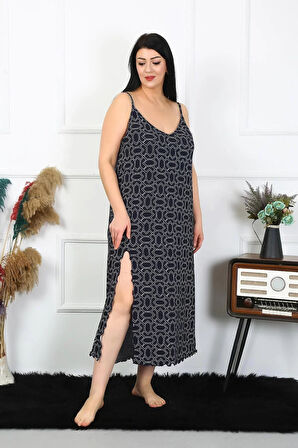 Moda Kadın Büyük Beden İp Askılı Pamuklu Uzun Gecelik